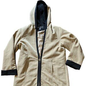 Misty Harbor Women's Soft Rain Coat Tan Beige & Black Large Hooded Jacket Coat